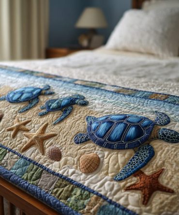 Tidal Grace Quilted Bed Runner — Elegant Tidal Pattern Bedding Accent, Soft Quilted Throw With Nautical-Inspired Detailing