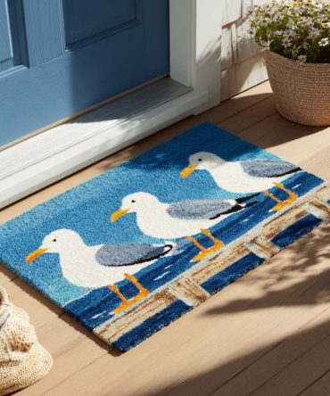 Coastal Wave Entrance Mat — Heavy-Duty Natural Coir Doormat For Indoor & Outdoor, Non-Slip Rubber Backing