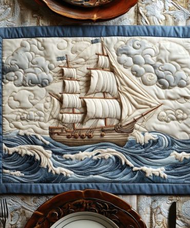 Tide of Dreams Quilted Placemat — Ocean-Inspired Cotton Table Mat with Wave Motif for Seaside Dining, Coastal Gifts & Home