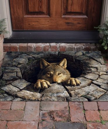Timber Wolf Peek Doormat — Majestic Wolf Welcome Rug For Cabin & Home, Durable Outdoor/Indoor Mat With Anti-Slip Backing And Fade-Resistant Print
