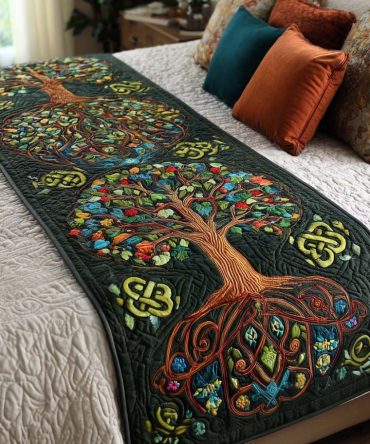 Timeless Forest Quilted Bed Runner — Classic Woodland Bed Scarf For Queen & King Beds, Neutral Nature Accent, Durable & Easy Care