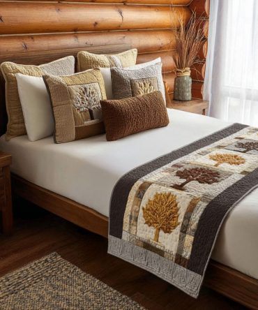 Timeless Grove Quilted Bed Runner – Classic Botanical Motif With Refined Quilting, Versatile Neutral Accent For Traditional & Modern Bedrooms