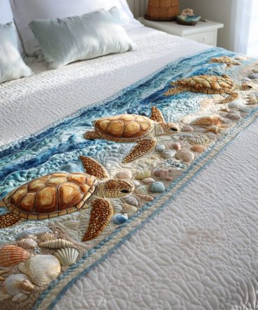 Timeless Tortoise Quilted Runner — Classic Tortoise Motif On Soft Cotton, Durable Decorative Bed & Sofa Accent For Timeless Décor