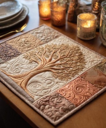 Quilted Evergreen Tree Placemat — Rustic Holiday & Everyday Table Accent, Durable Quilted Dining Mat for Seasonal Home Decor