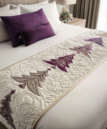 Tinsel Dreams Quilted Bed Runner — Sparkling Holiday Accent With Metallic Stitching, Plush Cotton-Blend, Reversible & Washable