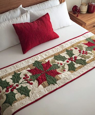 Sparkling Tinsel Quilted Bed Runner – Metallic Accent Stripes, Luxe Quilting For Holiday Bedding, Sofa & Entryway Styling, Easy-Care Finish