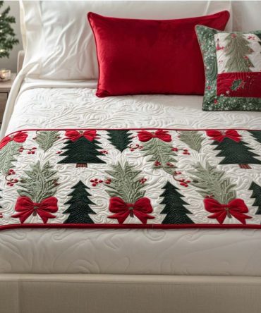 Tinsel Treasure Quilted Bed Runner — Sparkling Holiday Accent, Festive Quilted Throw For Bedroom, Living Room & Seasonal Styling