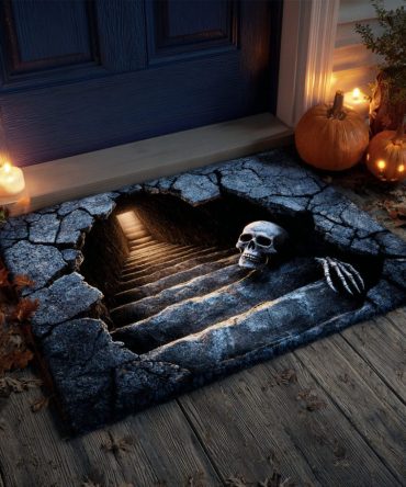 Gothic Tomb Descent Welcome Mat — Spooky Halloween Door Mat, Durable Outdoor/Indoor Rug, Non-Slip Backing, Creepy Home Accent