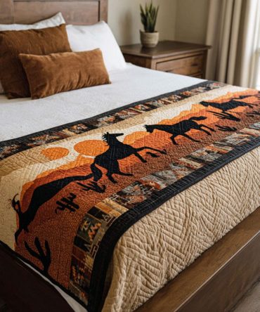 Trail Dust Quilted Bed Scarf — Worn-In Western Bed Runner, Rustic Earth-Toned Bedding Accent For Cabin & Ranch Décor, Reversible & Easy To Style