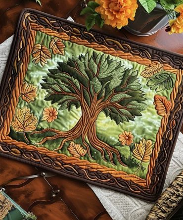 Celtic Tree of Life Quilted Placemat — Intricate Knotwork Cotton Table Mat for St. Patrick's & Year-Round Rustic Dining, Machine Washable