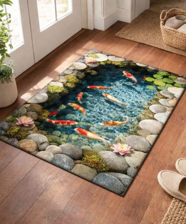 Tranquil Koi Garden Doormat — Serene Koi Pond Welcome Rug, Durable Indoor/Outdoor Mat With Anti-Slip Backing And Water-Resistant Surface