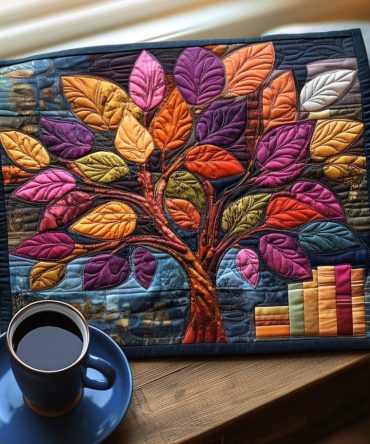 Handcrafted Literary Tree Quilted Placemat - Premium Cotton-Blend Table Decor for Dining, Heat-Resistant & Machine Washable, Ideal Gift