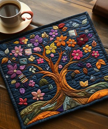 Tree of Wisdom Quilted Placemat — Elegant Tree Motif on Quilted Cotton, Insulated Table Mat for Thoughtful Dining & Study Spaces