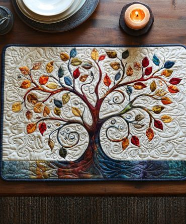 Tree Of Light Quilted Placemat — Illuminated Nature Table Accent, Quilted Cotton Blend, Heat-Resistant, Elegant Everyday Use