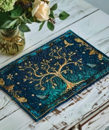 Celtic Tree of Life Quilted Placemat - Symbolic Hand-Quilted Cotton Table Mat for Spiritual Home Decor & Elegant Dining