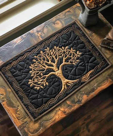 Tree Of Life Quilted Table Placemat — Symbolic Cotton Dining Mat, Padded Protection, Machine Washable Decorative Piece