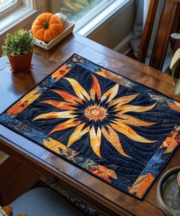 Tribal Sun Quilted Placemat — Ethnic Sunburst Table Mat for Boho & Global-Inspired Dining, Durable Cotton, Heat-Protective, Machine-Washable