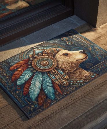 Tribal Bear Guardian Doormat — Native-Inspired Bear Motif Coir Mat, Durable Outdoor Welcome Rug For Cabin & Lodge