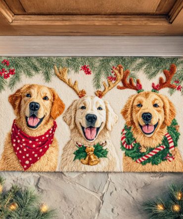 Festive Golden Retriever Holiday Mat — Cheerful Dog Lover Welcome Rug, Durable Indoor/Outdoor, Non-Slip, Perfect Seasonal Gift For Pet Owners