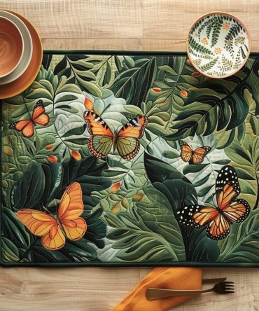 Tropical Butterflies Quilted Placemat - Lush Botanical & Butterfly Print, Breathable Cotton, Machine Washable Summer Dining Accent