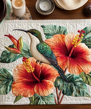 Tropical Flutter Quilted Placemat — Exotic Botanical Table Mat, Vibrant Floral Design, Durable Quilting, Perfect Summer Dining Accessory