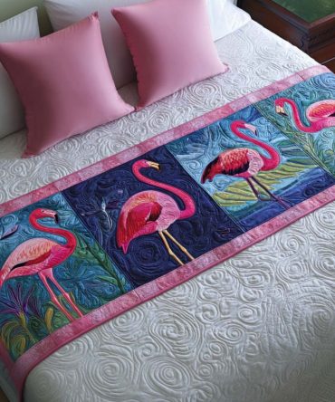 Vibrant Tropical Floral Quilted Bed Runner — Bright Botanical Bed Scarf For Queen & King Beds, Bold Accent Throw