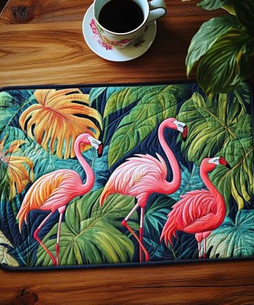 Tropical Trio Quilted Placemat — Vibrant Palm & Floral Table Decor, Durable Quilted Placemat for Indoor & Outdoor Entertaining, Easy-Care