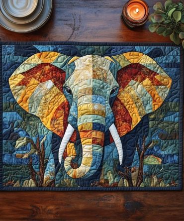 Trunk Tales Handcrafted Quilted Placemat — Playful Elephant Design for Family Tables, Durable Protection & Easy Care