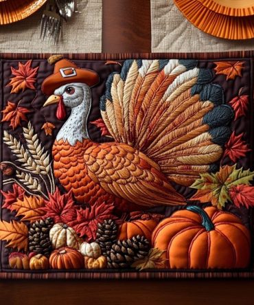 Turkey Blessing Quilted Placemat — Thanksgiving Table Essential, Heat-Resistant Cotton Blend, Festive Seasonal Dining Accent