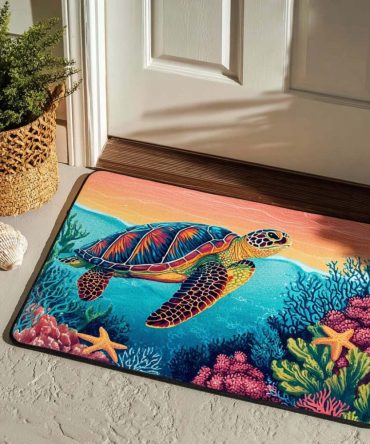 Turtle Drift Coastal Doormat – Sea Turtle Design Outdoor Coir Mat For Beachy Porch Decor, Durable Non-Slip Welcome Rug For Entryways & Patios