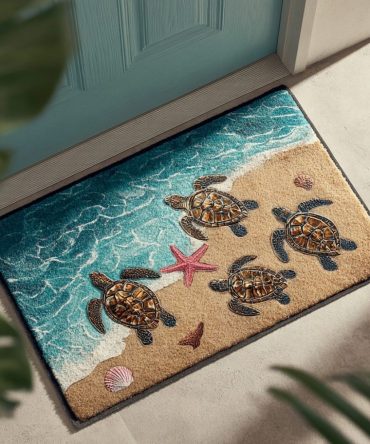 Turtle Garden Outdoor Welcome Mat — Durable Coir Entrance Rug With Non-Slip Backing, Botanical Turtle Design For Porch & Garden Doorway