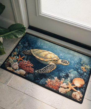 Turtle Haven Coastal Doormat — Sea Turtle Door Mat, Durable Coir Beach House Welcome Rug For Coastal Porches And Entryways