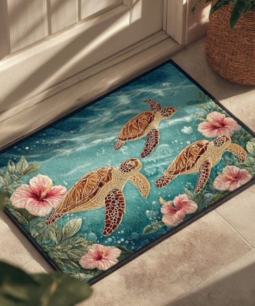 Turtle Horizon Outdoor Welcome Mat — Coastal-Themed Coir Entrance Rug With Non-Slip Backing, Weather-Resistant Turtle & Sunset Design For Porch