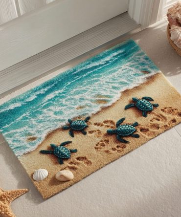 Coastal Turtle Welcome Mat — Heavy-Duty Decorative Doormat For Front Door, Nautical Outdoor Entryway Mat, Durable Weather-Resistant