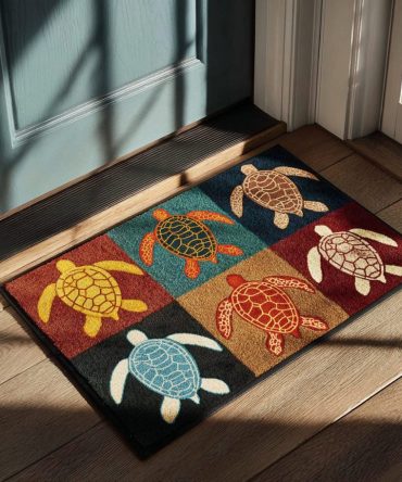 Turtle Wave Outdoor Coir Welcome Mat — Coastal Sea Turtle Entrance Rug With Non-Slip Backing, Weatherproof Beach House Porch Accent