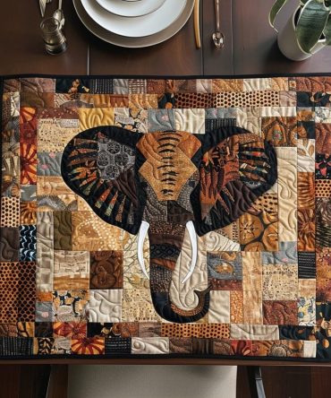Luxury Ivory Quilted Elephant Placemat — Tusker Design Table Protector & Decorative Cotton Blend Mat for Elegant Dining