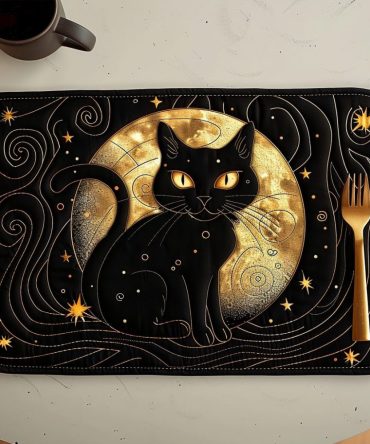 Twilight Cat Secret Quilted Table Placemat — Twilight Cat Silhouette, Cotton Padded, Heat-Resistant, Machine Washable, Charming Gift