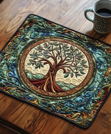 Twilight Branches Quilted Placemat — Elegant Evening Botanical Table Decor For Modern Dining, Subtle Woodland Design In Deep Tones