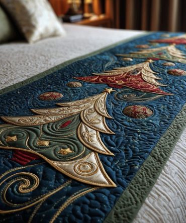 Twilight Noel Quilted Bed Scarf — Moody Holiday Bed Runner With Deep Tones, Quilted Decorative Throw For Stylish Seasonal Bedroom Makeovers