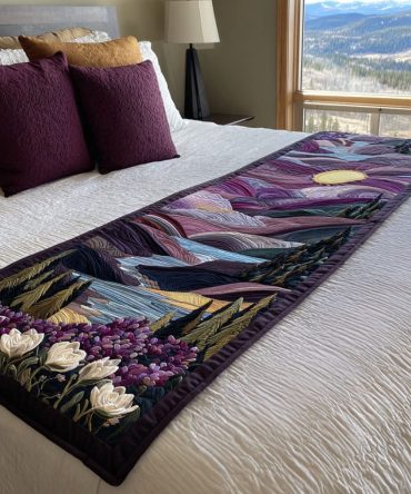 Twilight Serenity Quilted Bed Runner – Midnight Ombre Bedding Accent, Plush Cotton Blend For Queen & King Beds