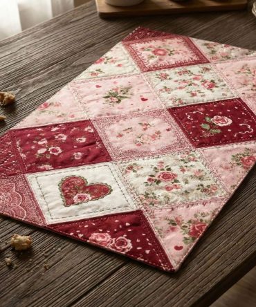 Valentine Patchwork Quilted Place Mat — Romantic Heart Patchwork Dining Mat, Soft Cotton, Gift-Ready for Valentine’s Day or Anniversary Table Settings