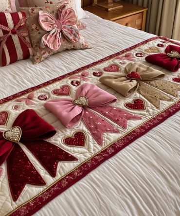 Valentine Wonder Quilted Bed Runner — Festive Valentine’S Accent, Heart-Patterned Bedding, Soft & Durable