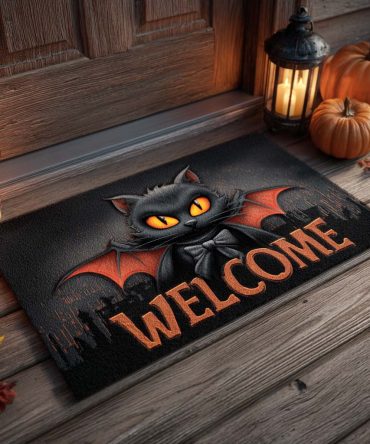 Vampire Cat Gothic Welcome Mat – Weather-Resistant Front Door Rug, Non-Slip Outdoor Doormat For Spooky, Stylish Entryways