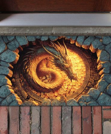 Vault Of Embers Decorative Door Mat — Bold Fantasy-Themed Entrance Rug With Fiery Artwork To Make A Dramatic Front Porch Statement