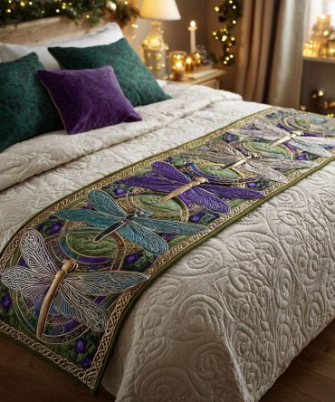 Verdant Harmony Quilted Bed Runner — Lush Green Botanical Accent, Reversible Cotton-Blend Decorative Runner For King & Queen Beds