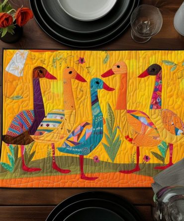 Vibrant Duck Landscape Quilted Placemat — Colorful Waterfowl Table Mat, Durable Padded Cotton, Stain & Heat Resistant, Machine Washable