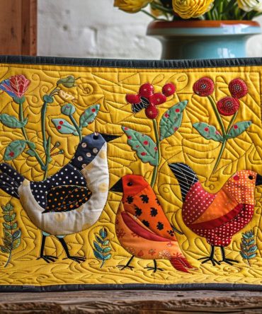 Vibrant Feathered Friends Quilted Placemat — Colorful Bird & Floral Table Mat, Durable Cotton-Blend, Easy Care Machine-Washable Dining Accent