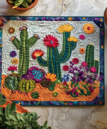 Bright Succulent Quilted Placemat — Vibrant Cactus Design, Soft Cotton Blend, Heat-Resistant, Modern Kitchen Accent