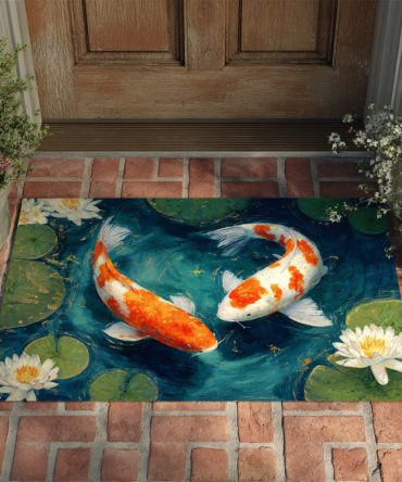 Vibrant Koi Fish Welcome Mat — Elegant Front Door Doormat With Bold Aquatic Design, Durable Indoor/Outdoor Entry Rug, Fade-Resistant