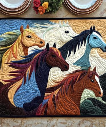 Running Horse Quilted Placemat — Vibrant Equestrian Print, Durable Insulated Dining Mat, Machine-Washable Accent For Horse-Lovers And Ranch Style